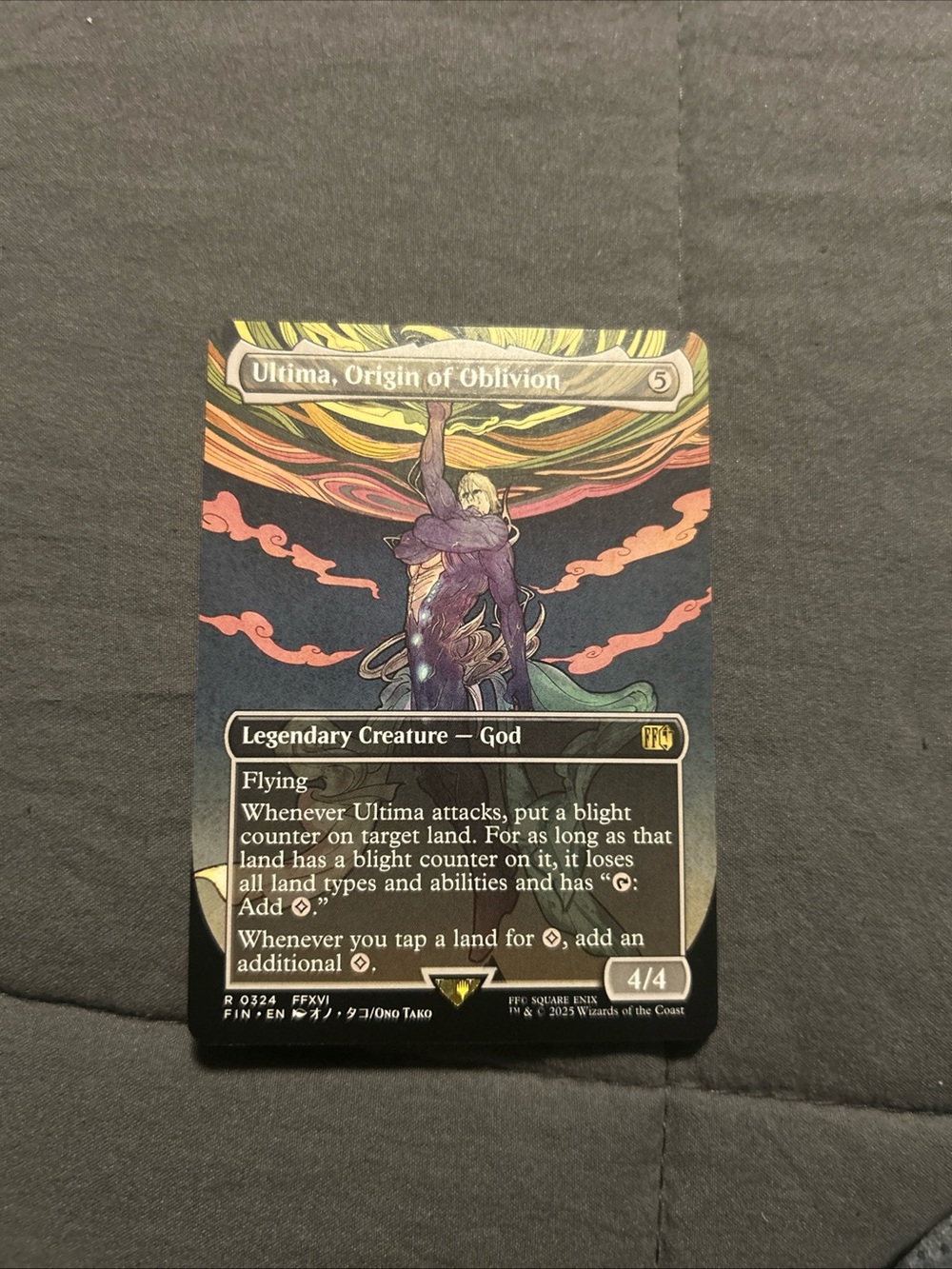 Magic Legendary Creature Trading Card — Purple, Green, Gold Art